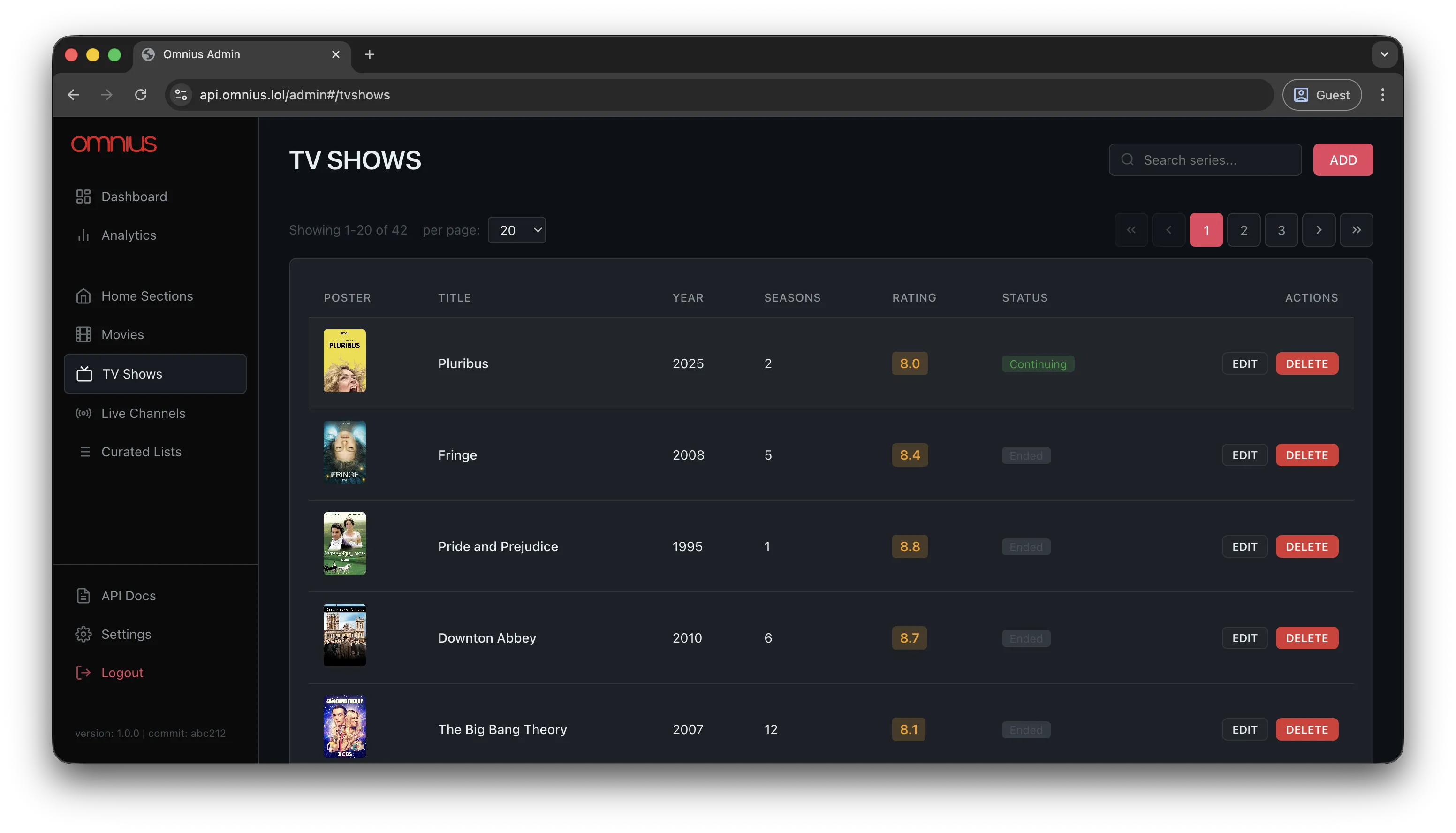 Manage TV Shows